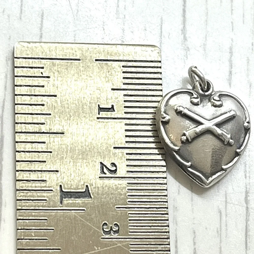 US Army Artillery Military Cannon Puffy Heart Charm Sterling Silver Repousse VTG